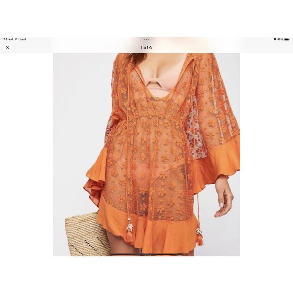 Free People Orange Floral One Piece Swimsuit